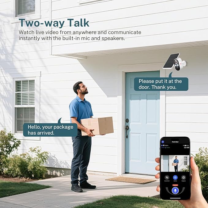 1080p Wireless Security Camera with Solar Panel, 2.4GHz Wi-Fi, Color Night Vision, Home Security System, PIR Motion Detection, 2-Way Talk, Outdoor Surveillance Bullet Cam (1 Pack)