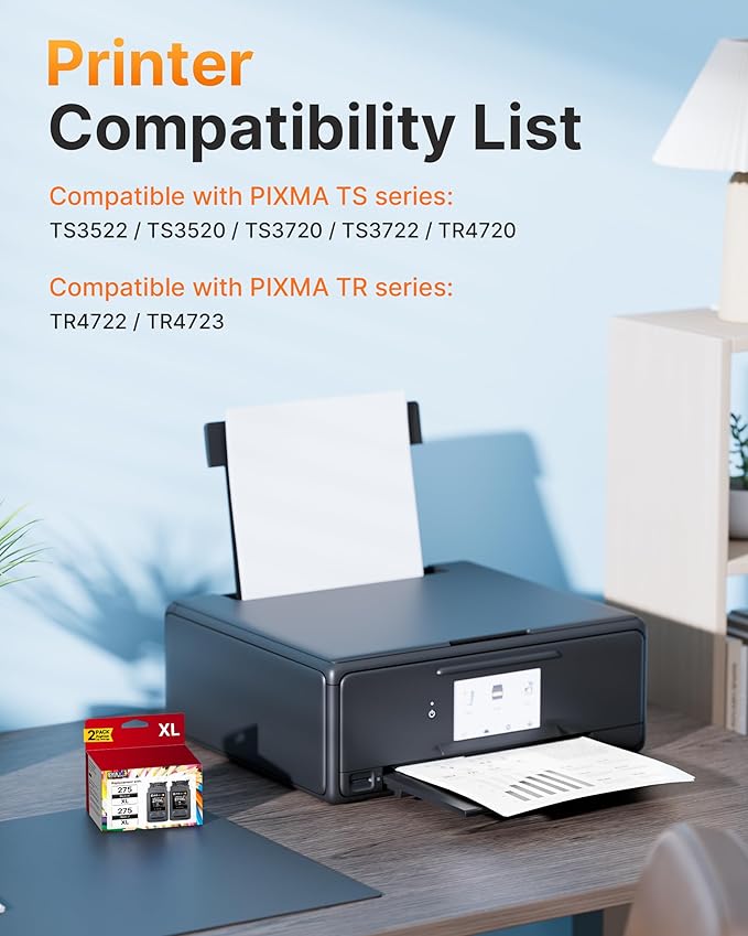 275XL PG275 Black Ink Cartridges Replacement for Canon Ink 275 for 275XL Ink Cartridges for Canon Printers PIXMA TS3520 TS3522 TS3720 TS3722 TR4720 TR4722 TR4723 (2 Black)