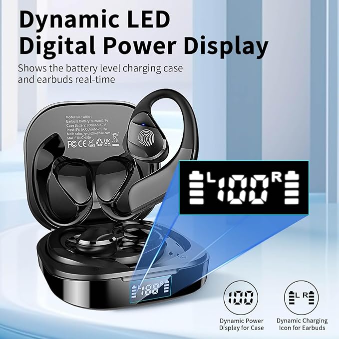 BANIGIPA Open Ear True Wireless Earbuds, Bluetooth 5.3 Headphones w/Immersive Premium Sound, IP54 Waterproof Open-Ear Earbud w/DSP Noise Cancelling Mic for Sports Long-Lasting Comfort, 50H Playtime