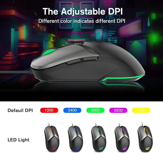 RaceGT Wired Gaming Mouse, USB Optical Computer Mice with High-Precision Adjustable up to 8000 DPI, Ergonomic Computer USB Mouse with RGB Backlit for Windows/PC/Mac/Laptop