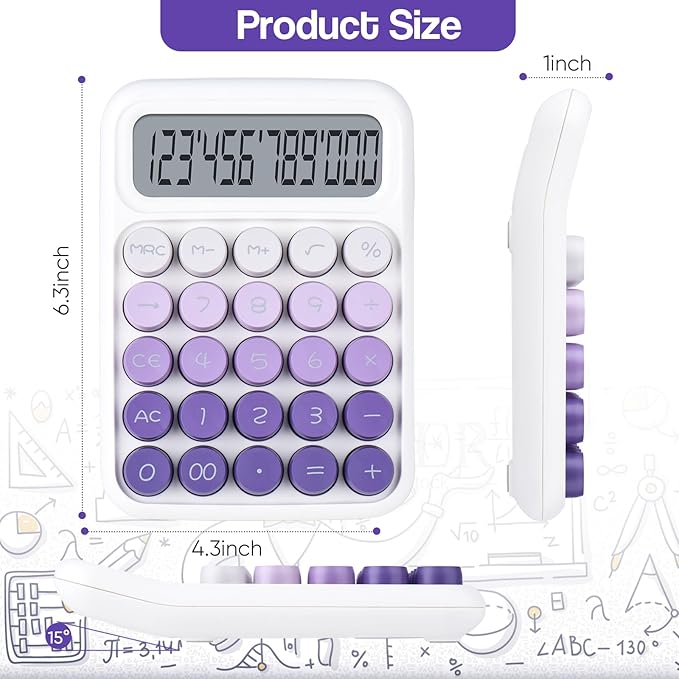 Mechanical Pushbutton Calculator,12 Digit Large LCD Display,Big Buttons Easy to Press,Colorful Candy Calculator,Automatic Sleep,with Battery.for Office,School, Home. (Violet)