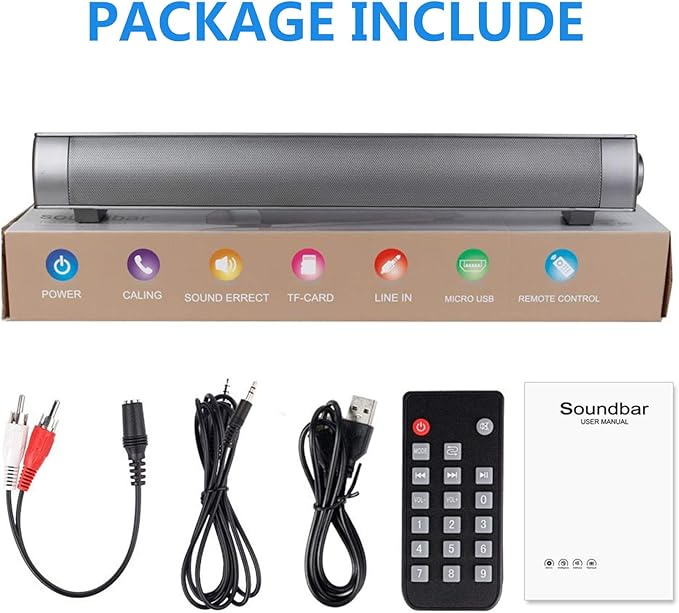 TOPROAD Sound Bar | Soundbar Wired and Wireless Bluetooth 5.0 Speaker | Built in Mic | for Cell Phone/Tablet/Projector and Support TV with AUX/RCA Output