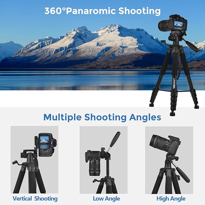 Camera Tripod Stand, LINKCOOL 74 Inch Tall Tripod for Camera Canon Nikon Sony - Lightweight Aluminum Tripod Camera Stand with Detachable Head, Remote Shutter & Phone Mount for Vlog Live Streaming