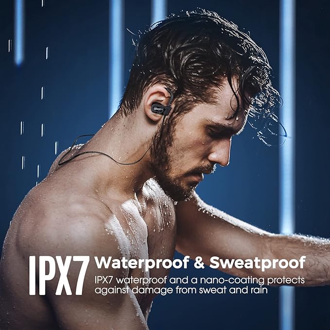Bluetooth Headphones, Deep Bass Wireless Running Headphones w/16 Hrs Playtime, Bluetooth Earbuds in-Ear w/Earhooks, IPX7 Waterproof Sports Earphones with Microphone for Calls