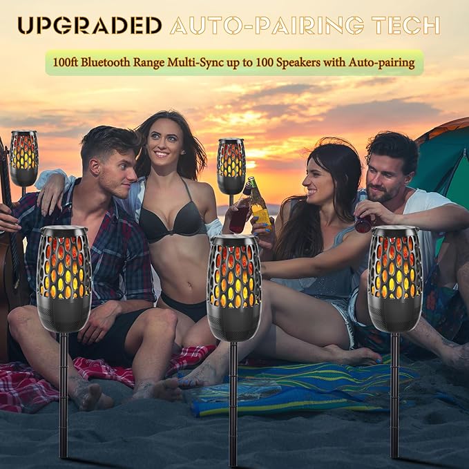 Upgraded Outdoor Bluetooth Speakers Patio with LED Lights – IPX6 Waterproof, Multi-Sync Up to 100 Speakers, Auto-Pairing, 3 Lighting Modes, Portable Patio & Garden Speaker, Ideal Gift for Men, Women