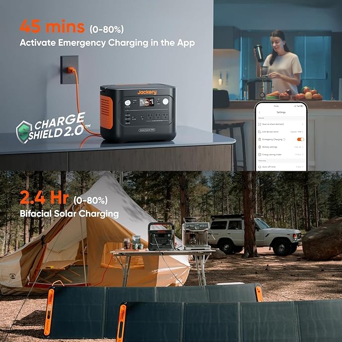 Jackery Explorer 1000 v2 Portable Power Station,1070Wh LiFePO4 Battery,1500W AC/100W USB-C Output, 1 Hr Fast Charge, Solar Generator for Camping,Emergency, RV, Off-Grid Living(Solar Panel Optional)