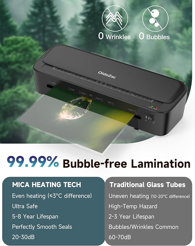 Laminator Machine, 11 in 1 Laminating Never Jam Technology with 36 Laminating Sheets, 9 Inch Thermal Laminator A4 Laminating Machine Hot & Cold Mode for Home Office School Black