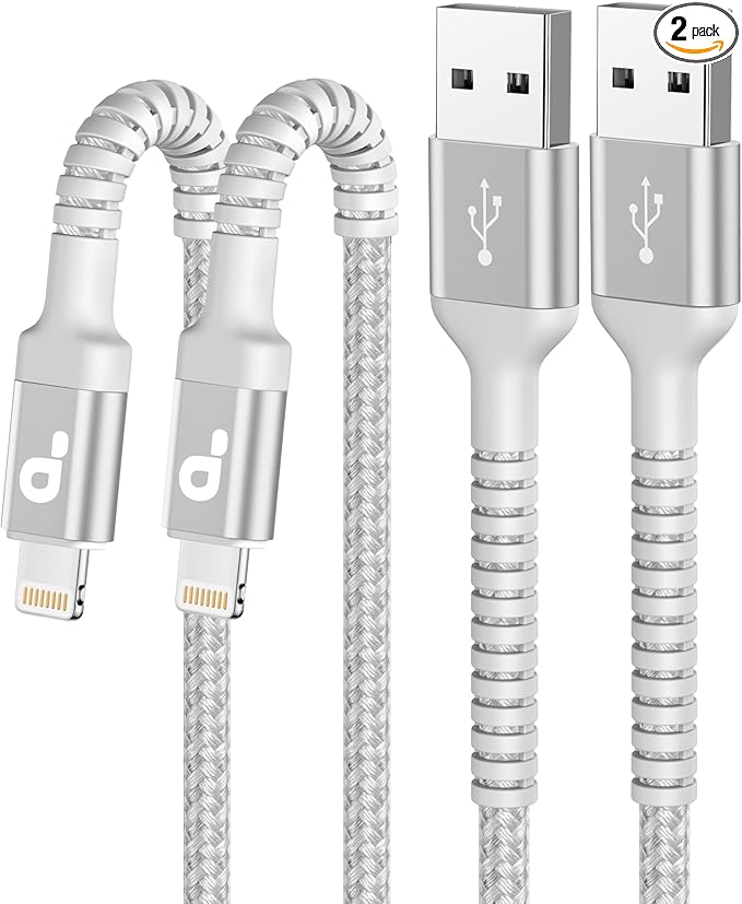 USB to Lightning Cable 6FT [Apple MFi Certified] iPhone Charger Cable Nylon Braided USBA to Lightning Cable,iPhone Cord Compatible with iPhone 14 13 12 11 Pro Max 8 7 and More-2Pack Silver