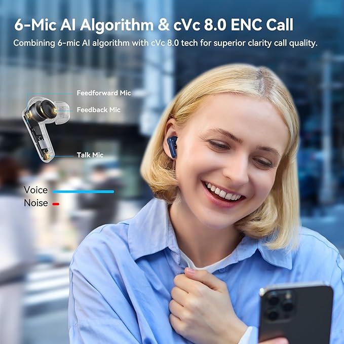 EarFun Air Pro 4 Adaptive Hybrid Noise Canceling Wireless Earbuds, Qualcomm Snapdragon Sound, aptX Lossless, 6 Mics AI CVC 8.0 Call, LDAC Hi-Res Audio, 52H Playtime, Bluetooth 5.4 (Royal Blue)