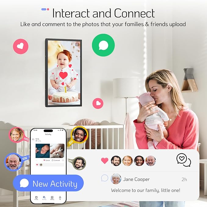 NexFoto 21.5 Inch Touchscreen Large Digital Picture Frame 64GB, FHD WiFi Digital Photo Frame, Add Photos from Google Photos, Share Videos via App/USB/Micro SD, for Birthday/Housewarming, Black