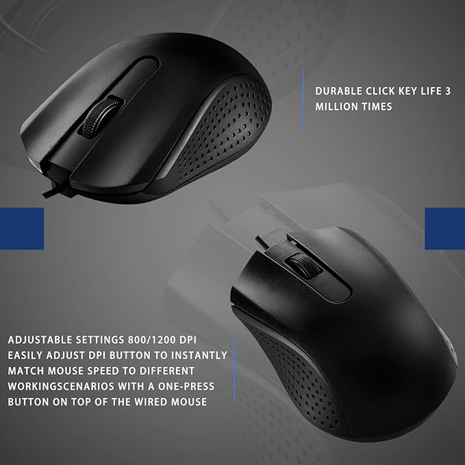 20 Pcs Wired USB Computer Mouse Bulk 3-Button Corded Wired Mouse for Laptop Desktop Computer Mice for PC Office School Home Supplies, Black