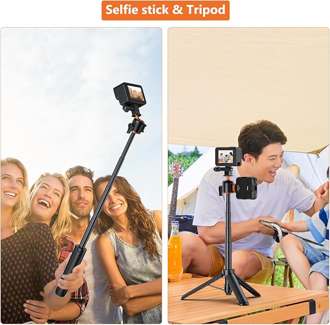 VRIG 21" Extendable Selfie Stick Tripod for GoPro with 360° Ballhead, Portable Vlog Selife Stick Tripod Stand for DJI OSMO Action 5Pro/4/3,GoPro Hero 13 12 11 10 /Insta360 X5/Ace Pro/Pocket3