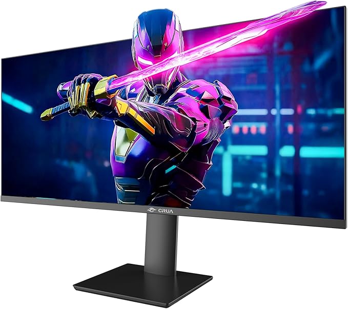 CRUA 34" Gaming Monitor, IPS WQHD(3440×1440P) 144Hz/165Hz Computer Monitor, 21:9 UltraWide Screen, 380cd/m², 120% sRGB, Support AMD FreeSync, Height Adjustable and with Speakers, Wall Mountable-Black