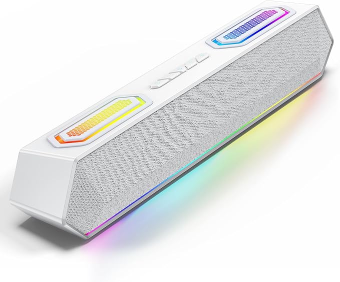 Deeyaple Computer Speakers, 40W Wireless Soundbar for Desktop PC with Bluetooth 5.3 & USB Audio,Software Custom EQ, Dynamic RGB Lighting, External Power Adapter Gaming Speakers, Laptop, Xbox (White)