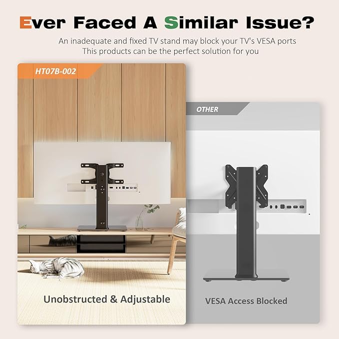 Universal Swivel TV Stand/Base Table Top TV Stand for 13 to 39 inch TVs with 100 Degree Swivel, 4 Level Height Adjustable, Heavy Duty Tempered Glass Base, Holds up to 88lbs, HT07B-002