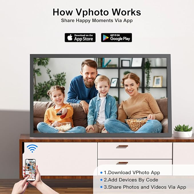 21.5" Digital Picture Frame Large WiFi Photo Frame - 32GB Digital Photo Frame FHD 1080P, Sync Phone, Mirror its Screen on Smart Frame, Share Photo Video via App Email, Gift for Grandparents Friends