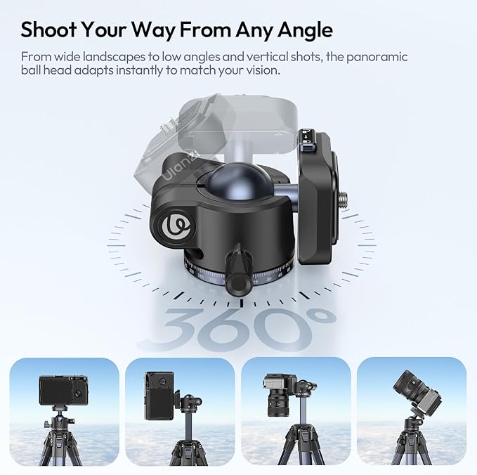 ULANZI Ombra ⅡCamera Tripod 61.5 Inch, 360° Ball Head Travel Tripod Stand with Uka Quick Release Plate for DSLR Sony Canon Fujifilm Camera Smartphone Vlogging Photography with Phone Mount Carry Bag
