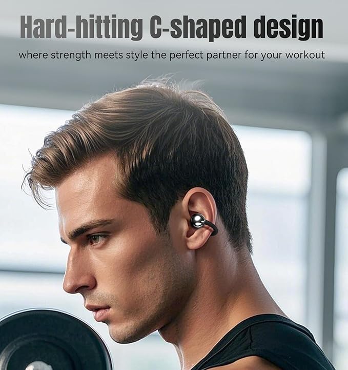 King Lucky Clip-on Earbuds,Open Ear Earbuds Wireless Bluetooth 5.4,Lightweight Open Ear Headphones with C-Shaped Bridge,Slim Hook, 50H Battery,Waterproof,for Glasses Wearers and Workouts (Black)