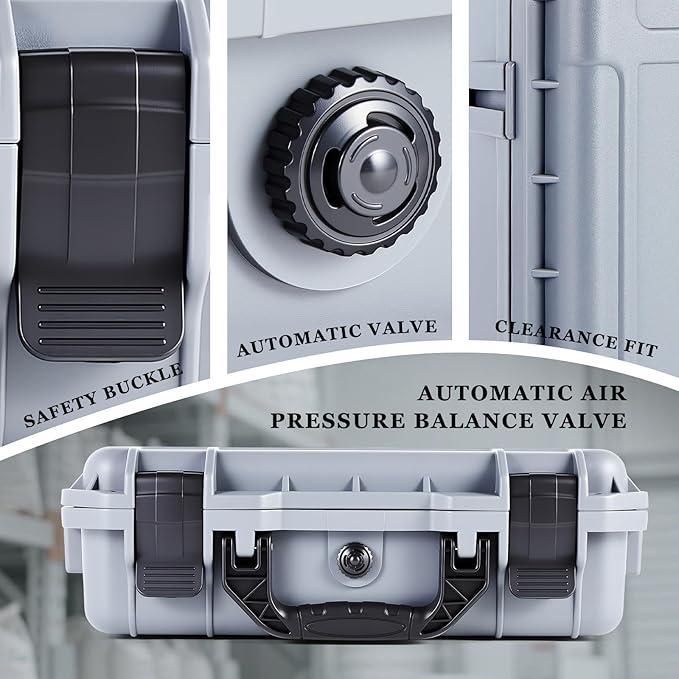 14.3 x 11.4 x 4.5 Inch Waterproof Hard Case with DIY Customizable Foam Insert Portable Protective Case with Knife for Camera Drones Equipments Tools Test Instruments (Gray)