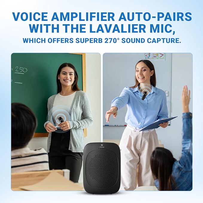 Bluetooth Voice Amplifier with Wireless Lavalier Lapel Microphone for Teachers, Portable Speaker Clip-On Microphone, Mini Megaphone PA System for Classroom/Yoga/Public Events C006