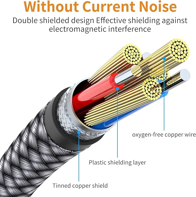 2 Pack Aux Cable, 10ft TRS Auxiliary Cables 90 Degree Right 3.5mm Nylon Braided 1/8 AUX Cord for Car Compatible with Stereos, Speaker, iPod iPad Smartphone, Headphones Sony,Echo Dot,Beats- Grey