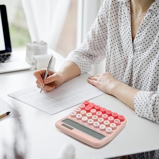 Gradient Pink Calculator, UPIHO Standard Calculator 12 Digit with Large LCD Display and Big Buttons, Pink Office Supplies for Women, Cute Desk Accessories for Office,School, Home, Business