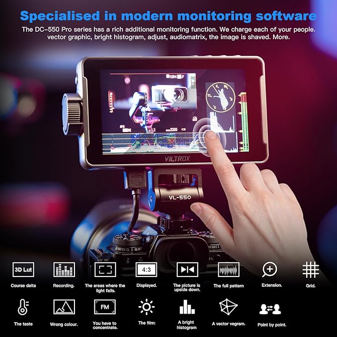 VILTROX DC 550 Pro 5.5" Camera Monitors for DSLR Touchscreen Field Monitor 4K HDMI Video External Monitor mit Hood for Sony Canon Nikon 1200nit 3D LUT Focus Peaking Histogram False Colours