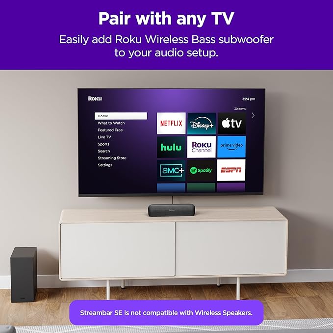 Roku Streambar SE | 2-in-1 TV Soundbar with Built-in 4K/HD/HDR Streaming, Premium Speakers, & Enhanced Speech Clarity for Crisp, Clear Dialogue - Quick Guided Simple Setup