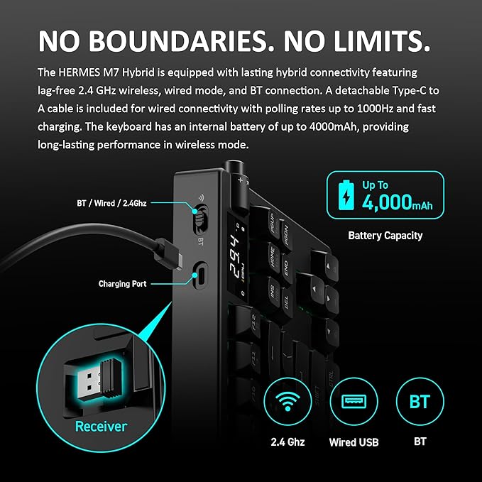 GAMDIAS Hermes M7 Gasket Gaming Keyboard, 80% Hot-Swappable Linear Switches w/RGB Backlit&Knob, 3 Mode BT/2.4G/Wired, 5-Layer Padding Gasket Structure, Software Customizable Digital Display, Black