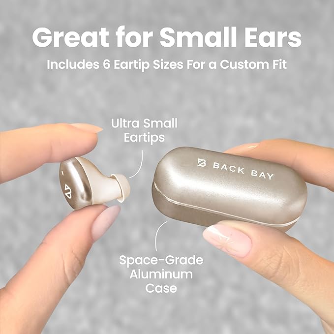 Back Bay Audio Tempo 30 Wireless Earbuds for Small Ears - Award-Winning Sound, Sweatproof Bluetooth Earbuds, Comfortable Ear Buds for Women, Gold Earphones Small Ear Canals, Long Battery Headphones