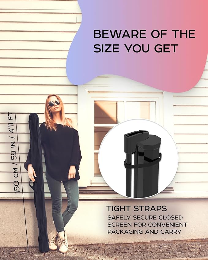 Projector Screen with Stand 60 inch - Indoor and Outdoor Projection Screen for Movie or Office Presentation - 16:9 HD Premium Wrinkle-Free Tripod Screen for Projector with Carry Bag and Tight Straps