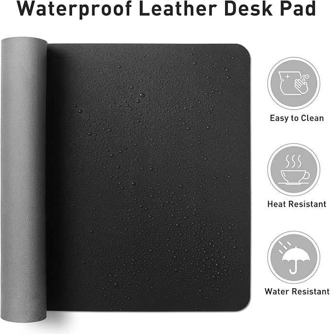 Aothia Leather Office Desk Pad Protector, Non-Slip PU Leather Desk Blotter, Waterproof Laptop Writing Mouse Pad for Office and Home, Black, 31.5" x 15.7"