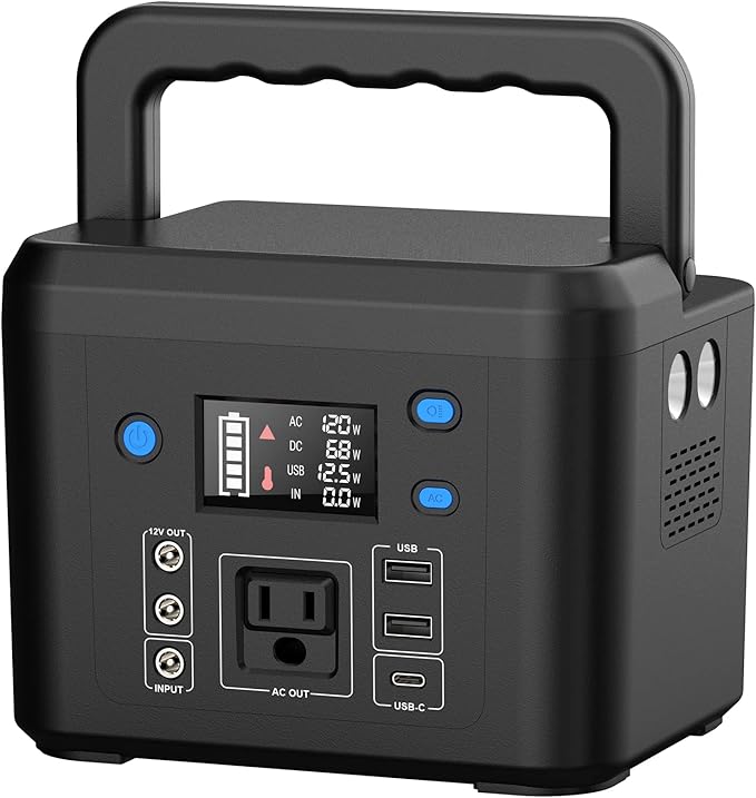 200W Portable Power Station, Powkey 120Wh/33,000mAh Power Bank with AC Outlet, 110V 6 Outputs Solar Generator External Battery Pack with LED Light for Home Use and Outdoor Camping