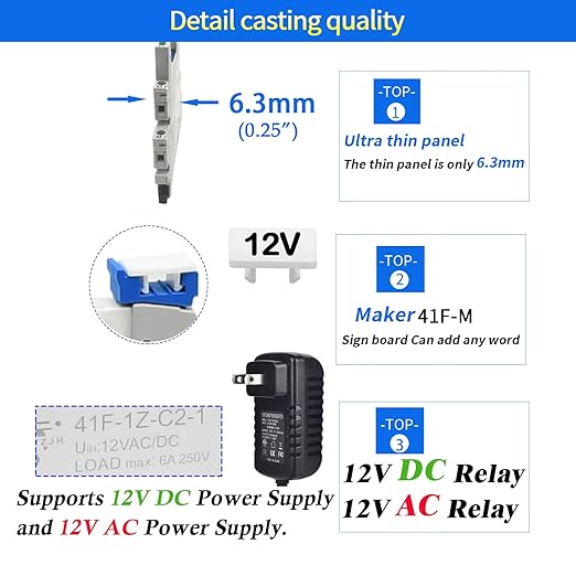 (10Pcs) 12V Relay Din Rail; Silm Relay 12V DC/AC 6Amp 5Pin 1NO 1NC SPDT with LED Indicator, Socket, Jumper DIN Rail Mount 12 Volt UL Certification