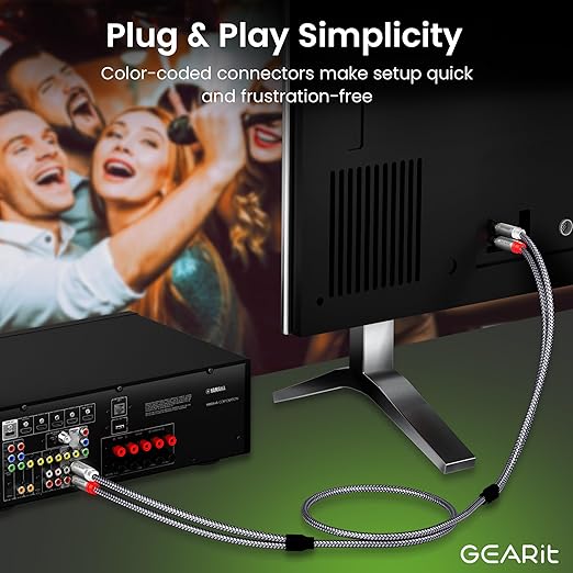 GEARit RCA Cable (15FT) 2RCA Male to 2RCA Male Stereo Audio Cables Shielded Braided RCA Stereo Cable for Home Theater, HDTV, Amplifiers, Hi-Fi Systems, Car Audio, Speakers, 15 Feet