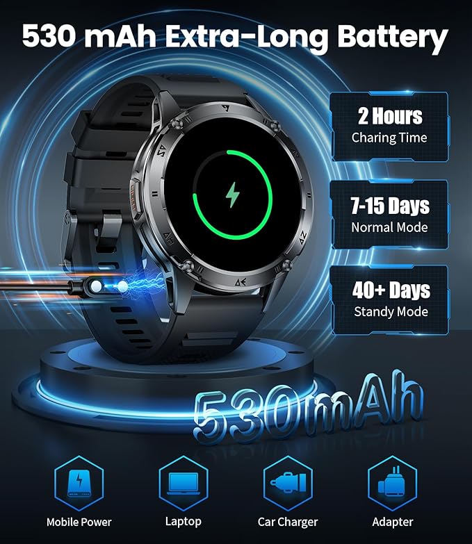 LIGE Military Smart Watch for Men iPhone Android 1.43" HD Amoled Rugged 120+ Sport Modes IP68 Waterproof Answer/Make Call Fitness Running Heart Rate Blood Pressure Health Mens Smartwatch EF6-A