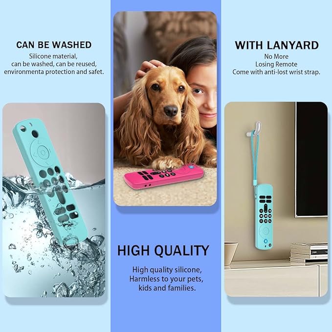 [3-Pack] Silicone Remote Cover for Fire TV Stick HD 2024 / FireTV Stick 4K 2023, Anti-Slip Shockproof Protective Case for Firetv Stick 4K & Firetv Stick HD with Lanyard (Black+Sky Blue+Rose Red)