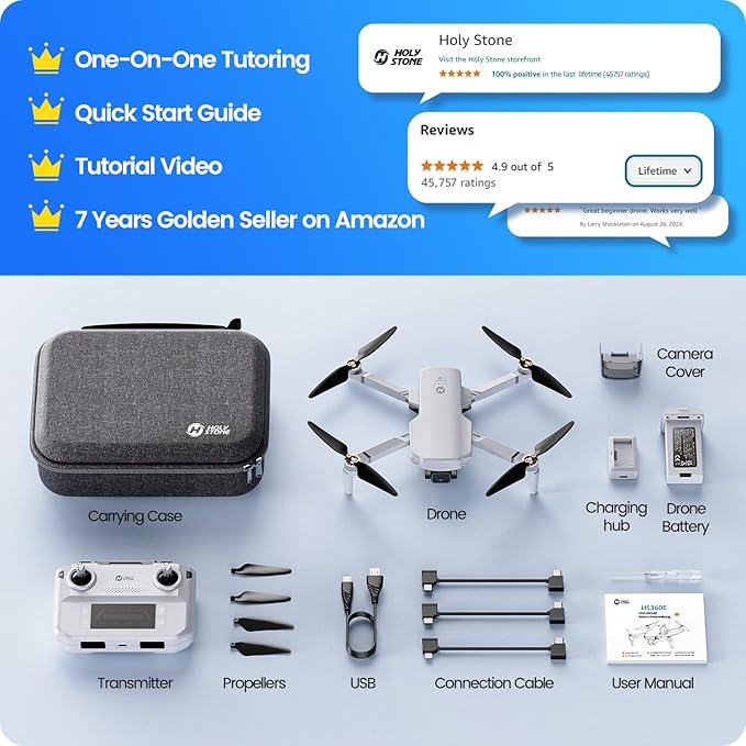 Holy Stone HS360E GPS EIS Drones with Camera for Adults 4K, 249g FAA Compliant Lightweight Foldable FPV RC Quadcopter Drone with 1200W Sensor, 20000ft Range, Auto Return, Follow Me, Upgraded HS360S