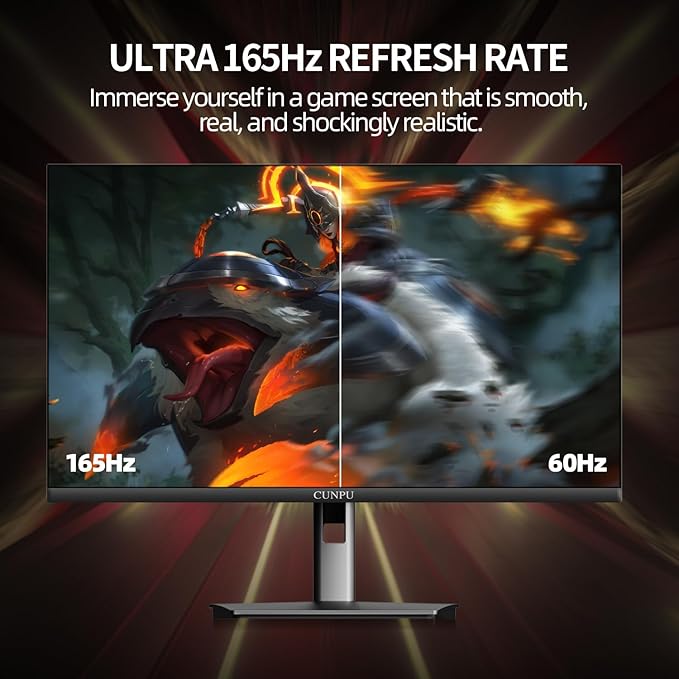 27 Inch 165Hz Gaming Monitor QHD (2560 x 1440p), Support 144Hz Fast IPS Vertical Monitor, 1ms, DCI-P3 90%, FreeSync & G-Sync, Height/Swivel/Tilt Adjustable, RGB Light, Built-in Speaker, HDMI/DP