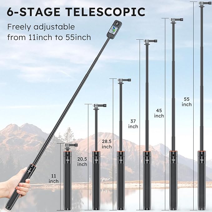 VRIG 54" Extendable Camera Tripod for Insta360 X5 X4 X3 X2, Action Camera Selfie Stick Tripods with 1/4" Screw, GoPro Tripod Stand for GoPro Hero 13 12/DJI Osmo Action 5Pro/Insta360 Ace Pro