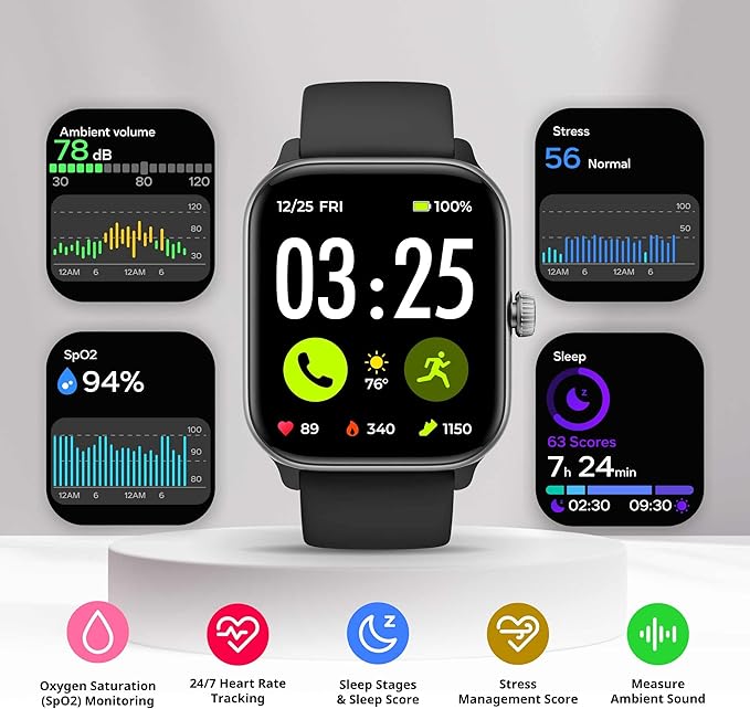 Spade & Co Health Smartwatch 4 - Smartwatch for Men & Women, Heart Rate, Sleep & SpO2 Monitor, Pedometer, Fitness Tracker, Answer/Make Calls IP68 Waterproof iOS & Android Compatible