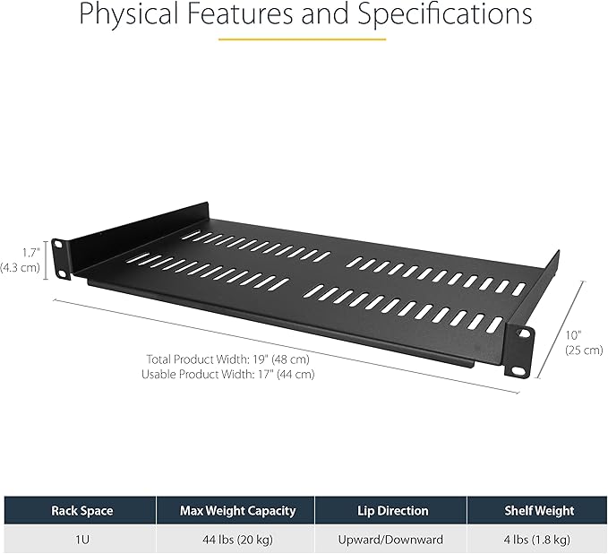 StarTech.com 4-Post 25U Mobile Open Frame Server Rack and 1U Server Rack Shelf Bundle