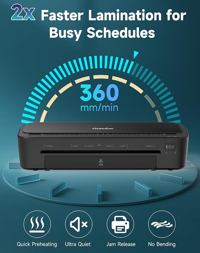 Laminator Machine, 11 in 1 Laminating Never Jam Technology with 36 Laminating Sheets, 9 Inch Thermal Laminator A4 Laminating Machine Hot & Cold Mode for Home Office School Black