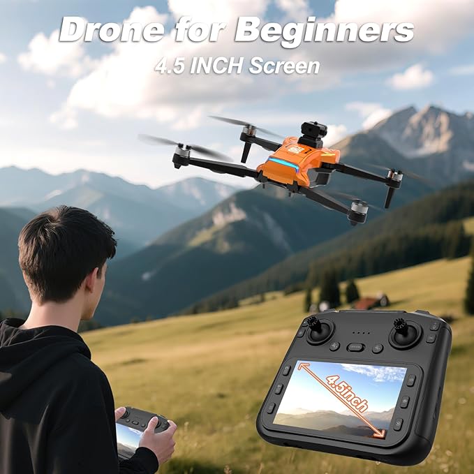 GPS Drone with 4K Camera 4.5" LCD RC Screen for Adults,Follow me Drone Professional Auto Return Home Circle Fly,Smart Obstacle Avoidance for Beginners Optical Flow Positioning,Portable,under 249g
