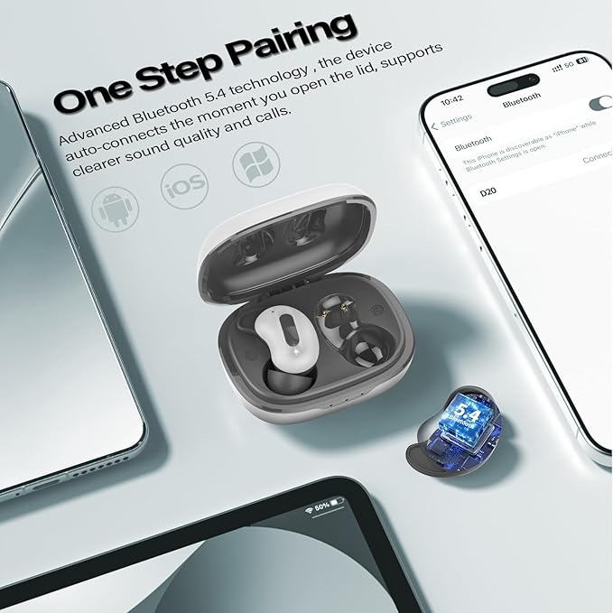 Sleep Earbuds, Mini ANC Wireless Earbuds Bluetooth 5.4 Headphones Deep Bass Stereo, 48H Playtime Ear Buds, 4 ENC Noise Cancelling Mic, In Ear IP7 Waterproof Earphones for Side Sleepers,Touch Control
