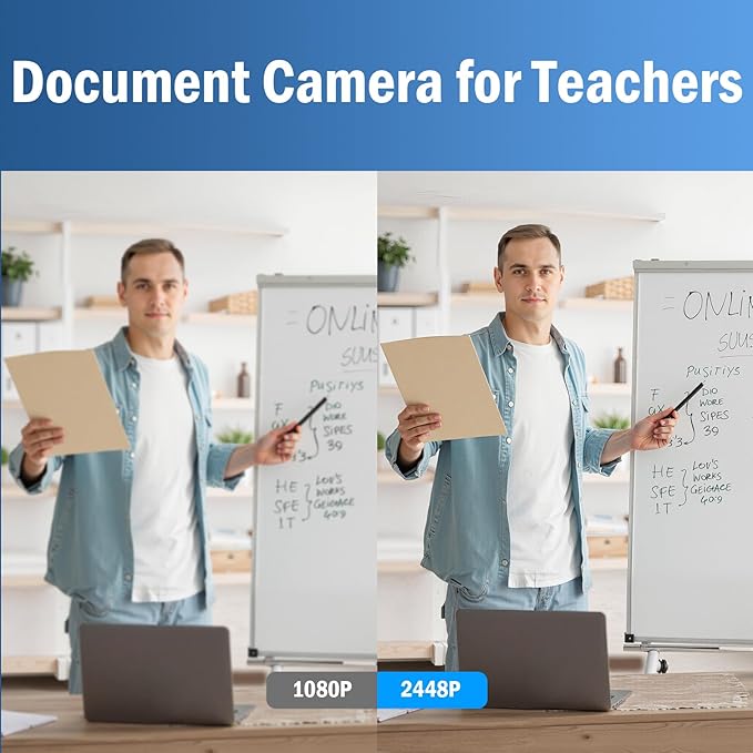 8MP USB Document Camera, Auto Focus, LED Light, Image Reversal, Built-in Mic, Mac OS, Windows, Chromebook for Distance Learning, Remote Teaching, Web Conferencing, Live Demo (KB700)