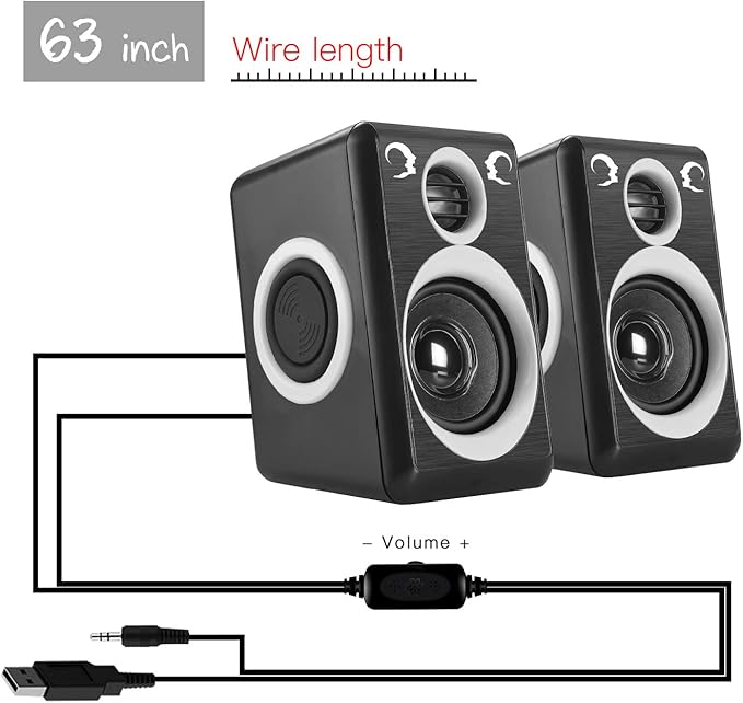 RECCAZR Computer Speakers with Surround Sound 2.0CH USB Wired Powered Multimedia Speaker for Desktop/TV/PC/Laptops/Smart Phone Built-in Four Loudspeaker Diaphragm (Gray)