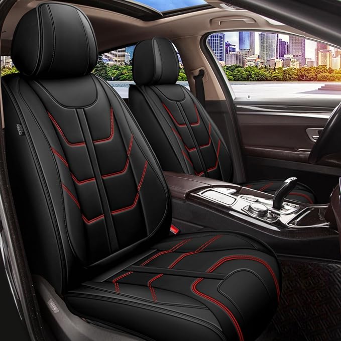TTX LIGHTING Car Seat Covers 2 Front Seats Fit for Kia Sportage 2009-2026 Waterproof Leather Seat Covers Automotive Seat Cushion Seat Protectors with Airbag Compatible (Black&Red Line)