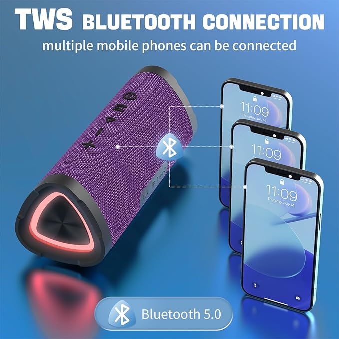 Vanzon Bluetooth Speakers V40 Portable Wireless Speaker V5.0 with 24W Loud Stereo Sound, TWS, 24H Playtime & IPX7 Waterproof, Suitable for Travel, Home&Outdoors,Hij-Purple