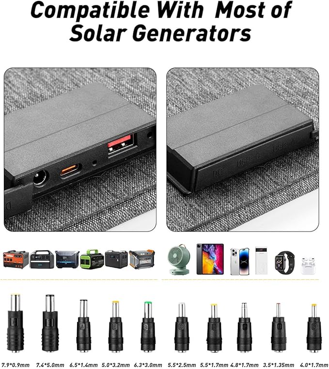 60W Portable Solar Panel, High-Efficiency Foldable Solar Charger with USB-A QC 3.0, USB-C PD 30W, DC Outputs, Waterproof ETFE Solar Panel for Camping, Hiking, and Outdoor Power Supply